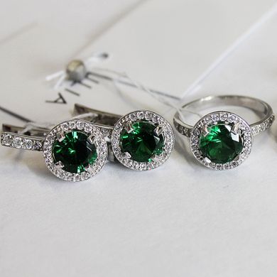 Срібні сережки "JJ Great Emerald", Смарагдовий, Зелений