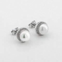 Фото Срібні пусети з перлами і фіанітами
