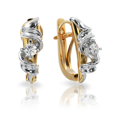 Золоті сережки з діамантами "Ripple", 4.39, 2Кр57-0,15-4/5, Білий