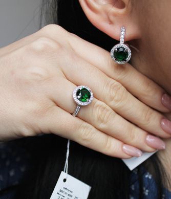 Серебряное кольцо "JJ The Great Emerald", Изумрудный, 15, Зеленый