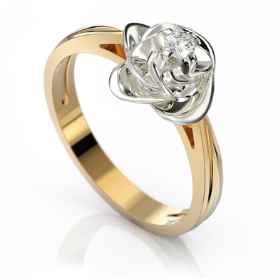 Золота каблучка з діамантом "Magic flower", уточнюйте, 1Кр57-0,05-3/3, Білий