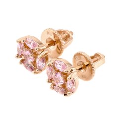 Золотые серьги-гвоздики с розовыми фианитами 121061-1pink