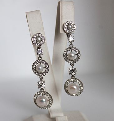 Серебряные серьги с жемчугом "Marisa", Белый, Белый