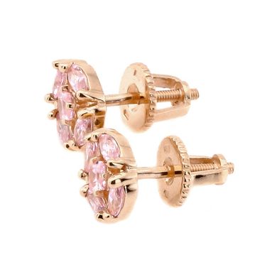 Золотые серьги-гвоздики с розовыми фианитами 121061-1pink