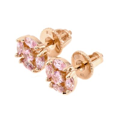 Золоті сережки-гвоздики с розовимі фіанітами
