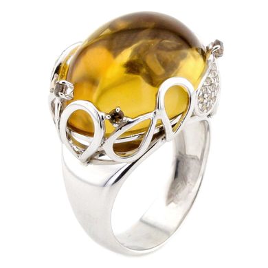 Фото Золотое кольцо с цитрином, дымчатым кварцем и бриллиантами 11347