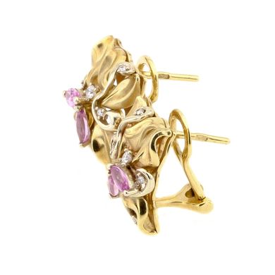 Золотые серьги (розовый сапфир, бриллиант) 12301