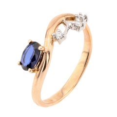Фото Золотое кольцо с сапфиром и бриллиантами YZ29248
