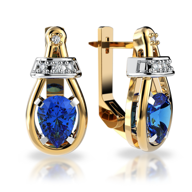 Золоті сережки з діамантами та сапфірами "Firecracker", 8Кр57-0.06-4/4; 2Сапфіра-2.81-3/II, Синій
