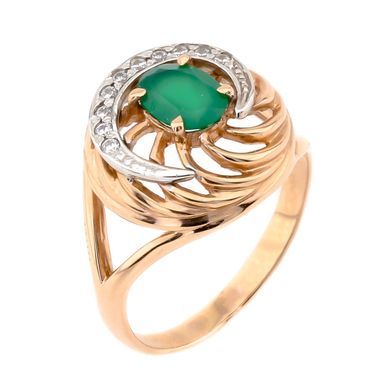 Фото Золотое кольцо с зеленым ониксом и фианитами 11941go