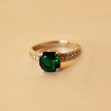 Серебряное кольцо "Big Emerald", Изумрудный, 15, Зеленый
