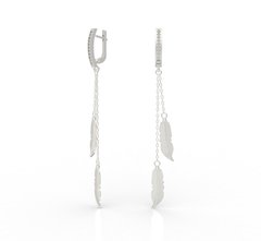 Срібні сережки "Feather Diamond", Білий