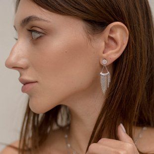 Серебряные серьги Дождь с фианитами C121278
