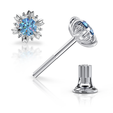 Золоті сережки цвяшки з діамантами і топазами "Bluet", 2.61, 12Кр57-0,07-4/3; 2Топаза-0,67-2, Блакитний