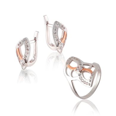 Срібний набір сережки і каблучка "Bow"