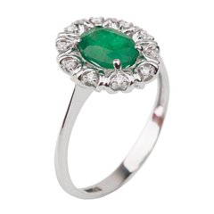 Золотое кольцо с изумрудом и бриллиантами RA00464, уточнюйте, Зеленый