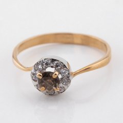 Золотое кольцо с дымчатым кварцем и фианитами 11779sq, 18,5 размер, уточнюйте