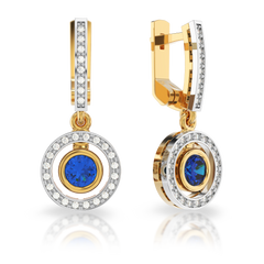 Золоті сережки з діамантами і сапфірами "Miracle", 56Кр57-0.31-4/4; 2Сапфіра-1.18-3/II, Білий-Синій