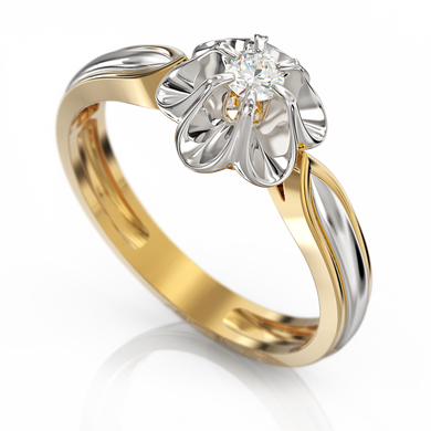 Золотое кольцо с бриллиантом "Аngelic", уточнюйте, 1Кр57-0.08-4/4, Белый