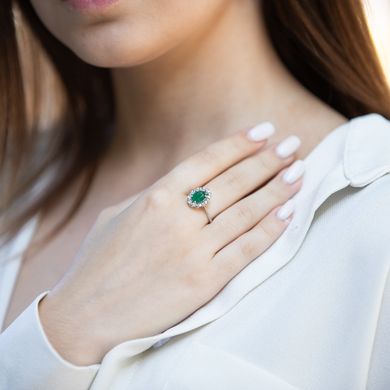 Золотое кольцо с изумрудом и бриллиантами RA00464, уточнюйте, Зеленый