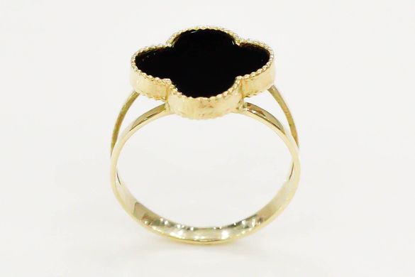 Фото Золотое кольцо "Клевер" с черной эмалью КК11030