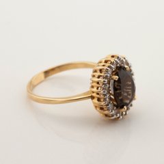 Золотое кольцо с дымчатым кварцем и фианитами 11920sq, 18,5 размер, уточнюйте