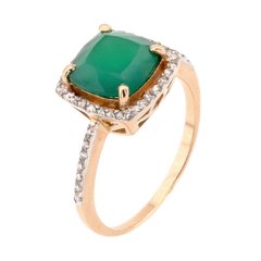Фото Золотое кольцо с зеленым агатом и фианитами 11945ag