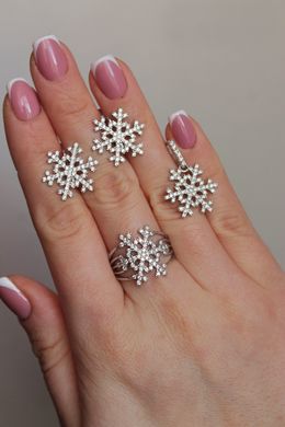 Серебряное кольцо "Snowflake White", Белый, 15, Белый