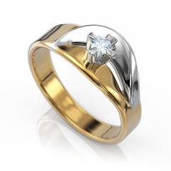 Золотое кольцо с бриллиантом "Aisha", уточнюйте, 1Кр57-0.08-4/4, Белый