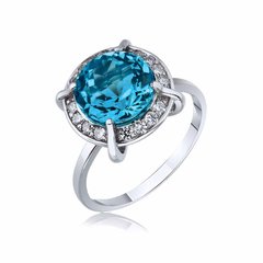 Срібний перстень з фіанітамі 71479, 17.5, Білий-Синій