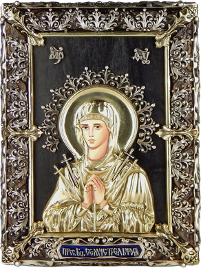 Фото Ікона Пресвятої Богородиці зі срібленням і позолотою