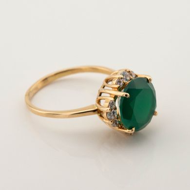 Золотое кольцо с зеленым ониксом и фианитами 11780go, 19 размер, уточнюйте
