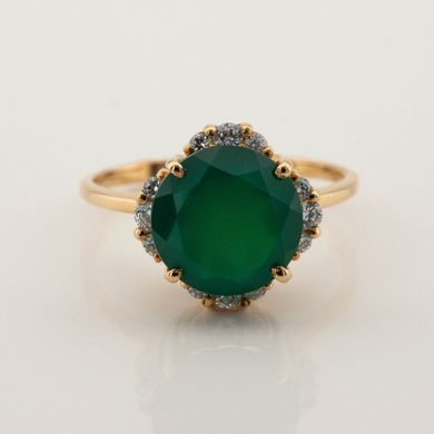 Золотое кольцо с зеленым ониксом и фианитами 11780go, 19 размер, уточнюйте