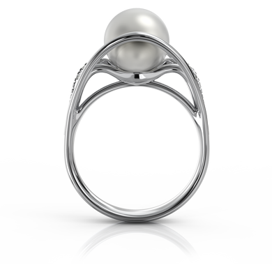 Золотое кольцо с жемчугом и бриллиантами "Evanescent", уточнюйте, 6Кр57-0,05-3/3; 1Перлина культ.(прісн. біла), Белый