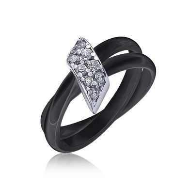 Серебряное кольцо с черной керамикой "Refinement" с1036ч, уточнюйте, Черный