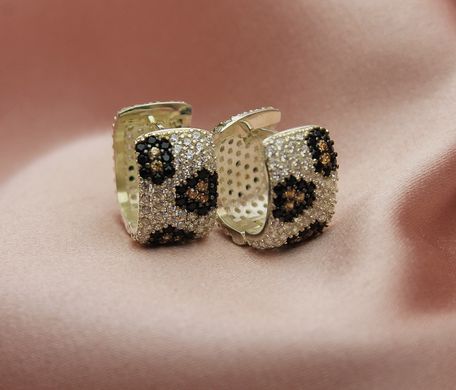 Серебряные серьги кольца "Rich Leopard", Микс цветов
