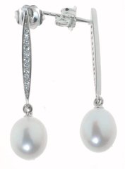 Срібні сережки з перлами і цирконами 1161637