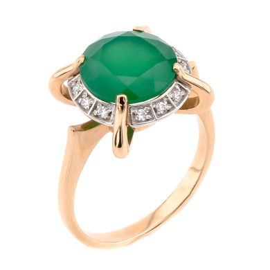 Фото Золотое кольцо с зеленым ониксом и фианитами 11334go