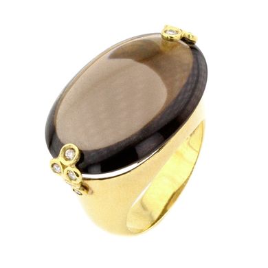 Фото Золотое кольцо с дымчатым кварцем и бриллиантами 11349
