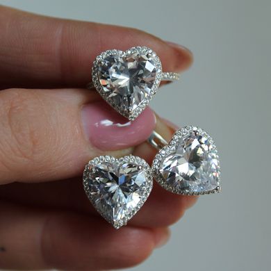 Срібні сережки "Heart Diamond", Білий