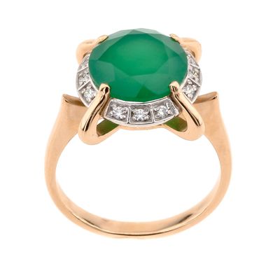Фото Золотое кольцо с зеленым ониксом и фианитами 11334go