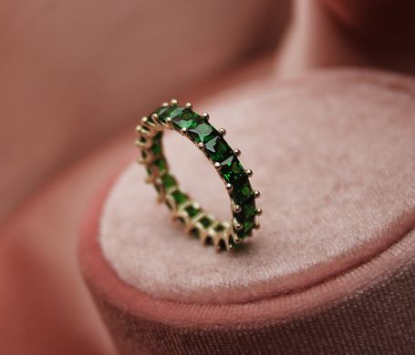 Срібна каблучка з фіанітами "Luxurious Emerald", уточнюйте, Зелений