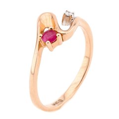 Фото Золотое кольцо с бриллиантом и рубином YZ17415
