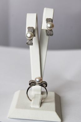 Серебряные серьги с жемчугом "Pearl Bow", Белый, Белый