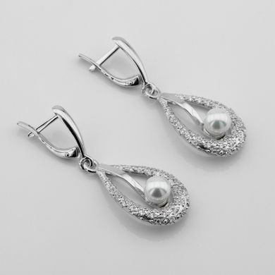 Срібні сережки з ім. перлів і фіанітами
