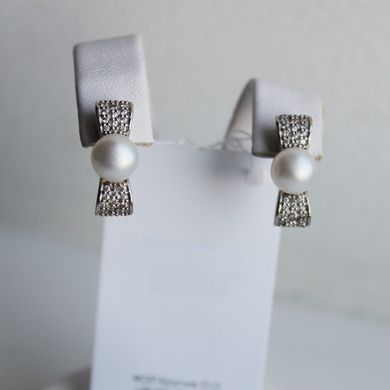 Серебряные серьги с жемчугом "Pearl Bow", Белый, Белый