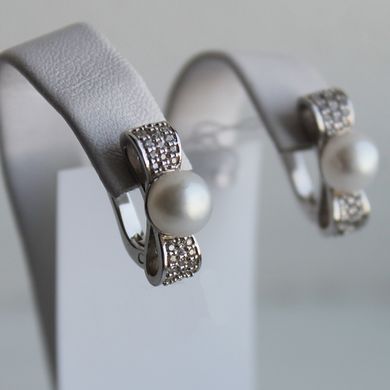 Срібні сережки з перлами "Pearl Bow", Білий, Білий