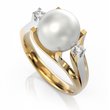 Золота каблучка з перлиною і діамантами "Chatoyant", 16.5, 4.97, 2Кр57-0,08-2/3; 1Перлина культ. (морська Акоя), Білий