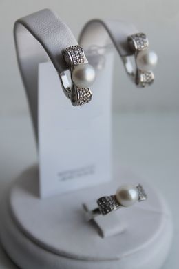 Серебряное кольцо с жемчугом "Pearl Bow", Белый, 15, Белый