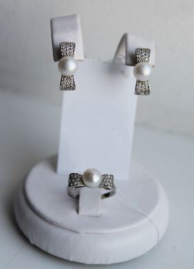 Срібна каблучка з перлами " Pearl Bow", Білий, 15, Білий